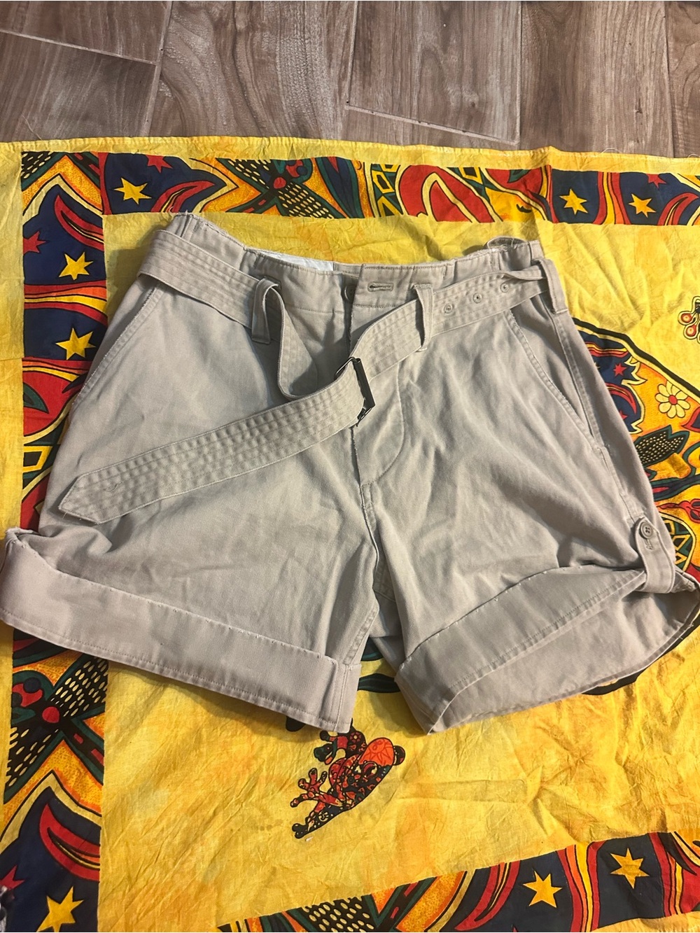 Ralph Lauren Light Beige Roll-Cuff Belted Shorts